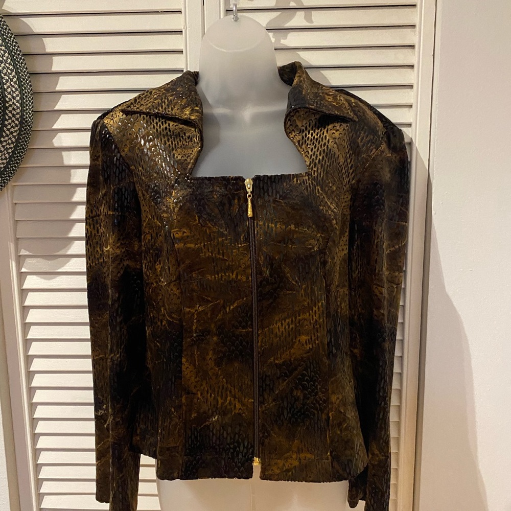 Ribkoff Brown Textured Zipper Top